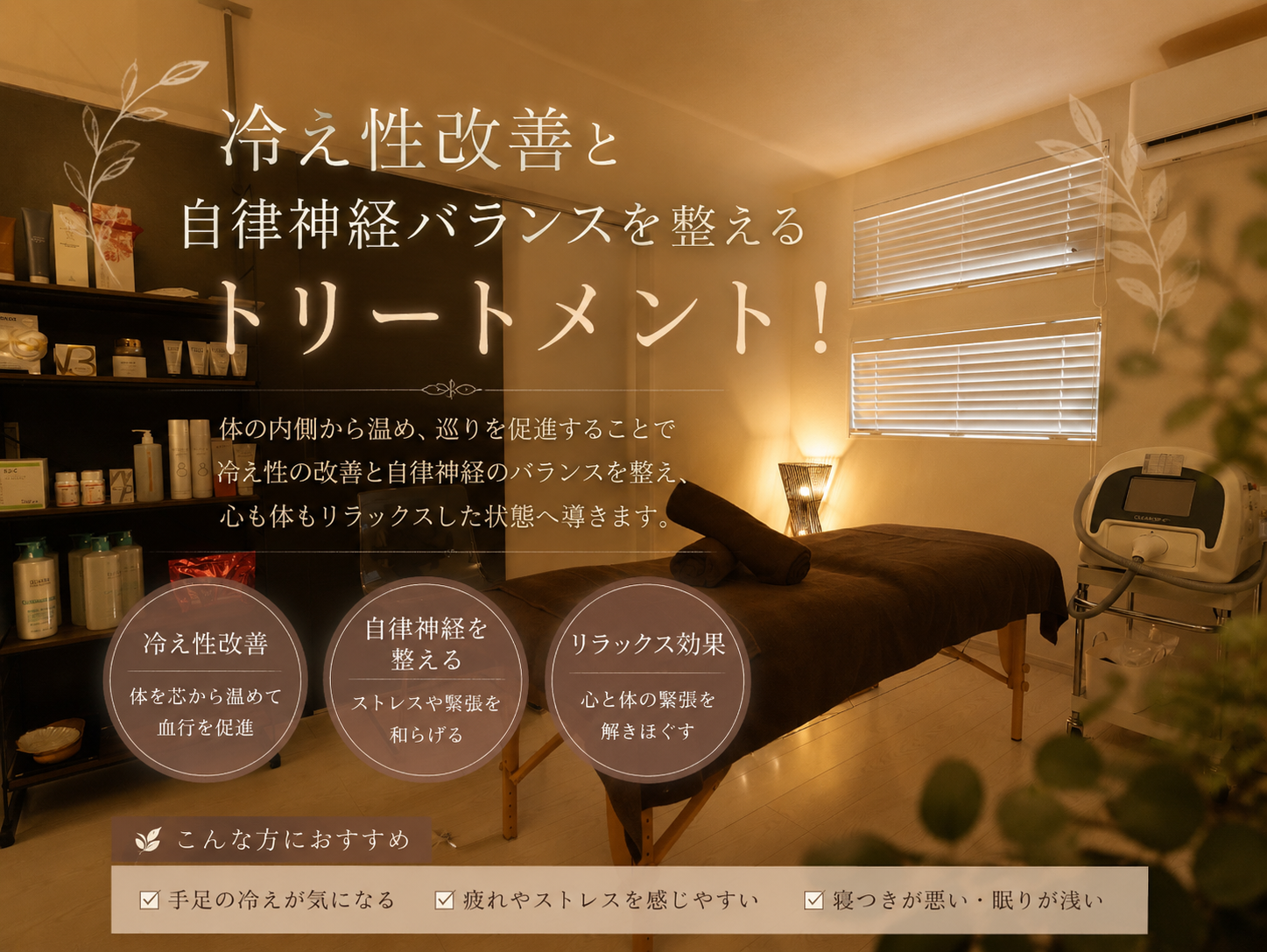 冷え性改善と自律神経バランスを整えるトリートメント！